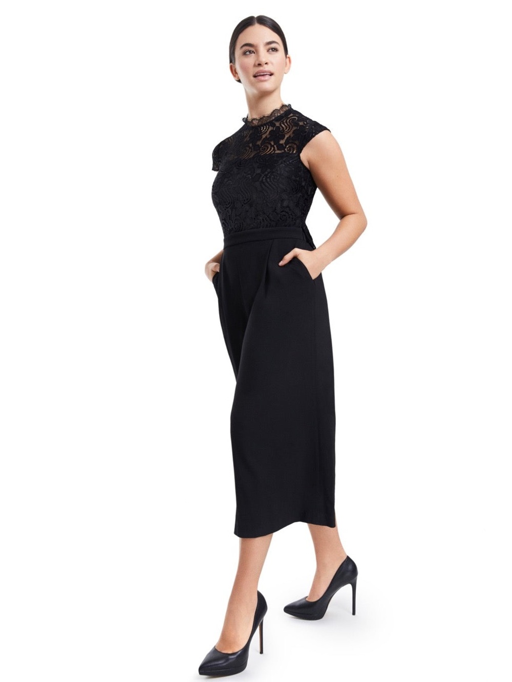 GRAVITAS Maya Black Lace Cropped Wide Leg Bathroom-Friendly Jumpsuit